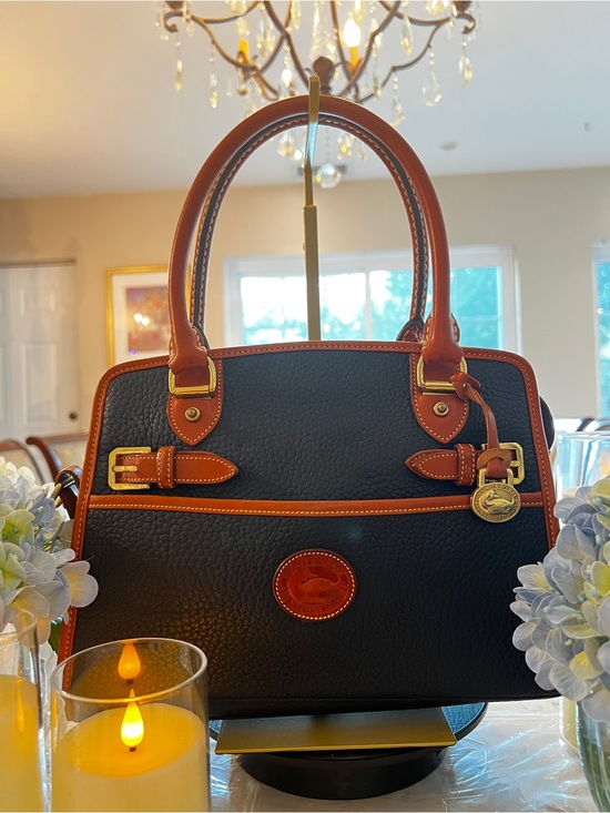 Dooney & Bourke Handbags - Vintage Dooney & Bourke All Weather Leather Black British Tan Satchel Crossbody